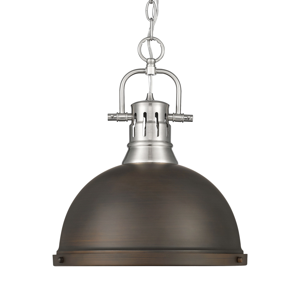 Yep by Golden Lighting Duncan 1-light 14in Chain Hung Pendant in Pewter and Rubbed Bronze shade